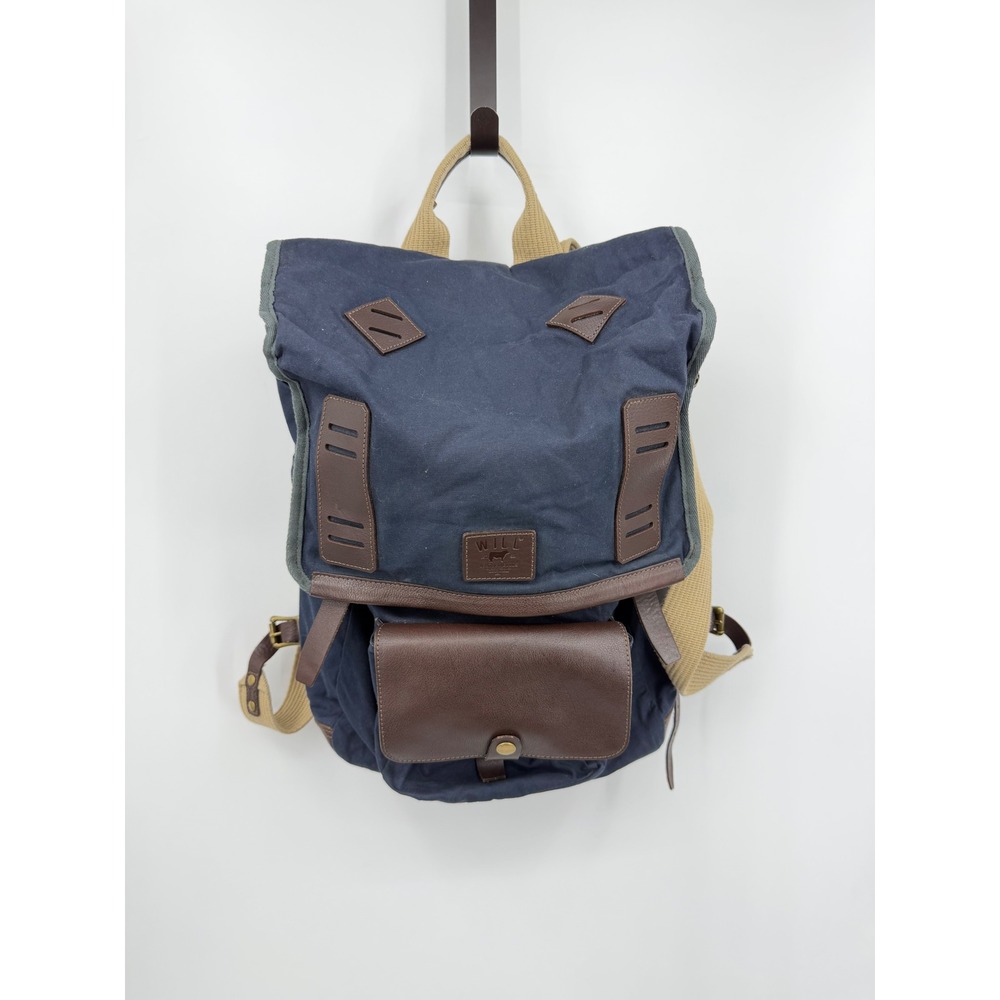 Will Leather Goods Kent Backpack Mens OS Navy Blue Canvas Leather Fidlock Buckle